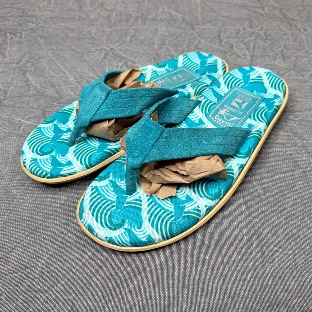Island Slipper Flip Flops Womens Size 8 Island Pro Teal Wave Whale
